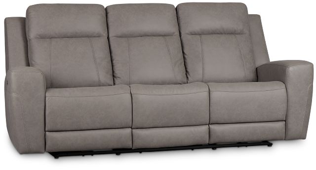 Colton Light Gray Micro Power Reclining Sofa W/ Power Headrest