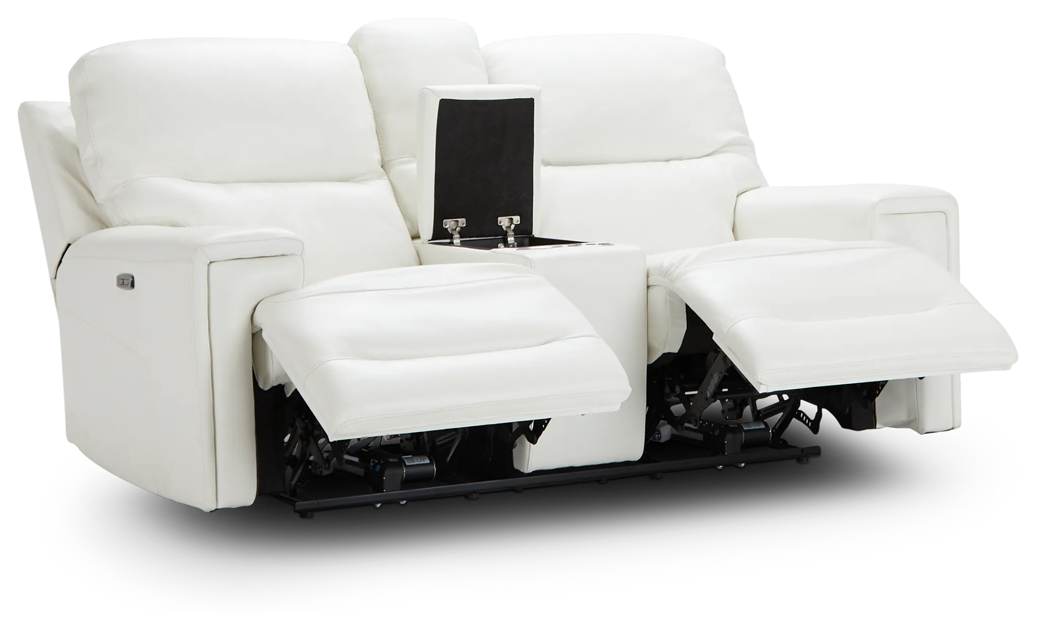 Porto White Lthr/vinyl Power Reclining Console Loveseat