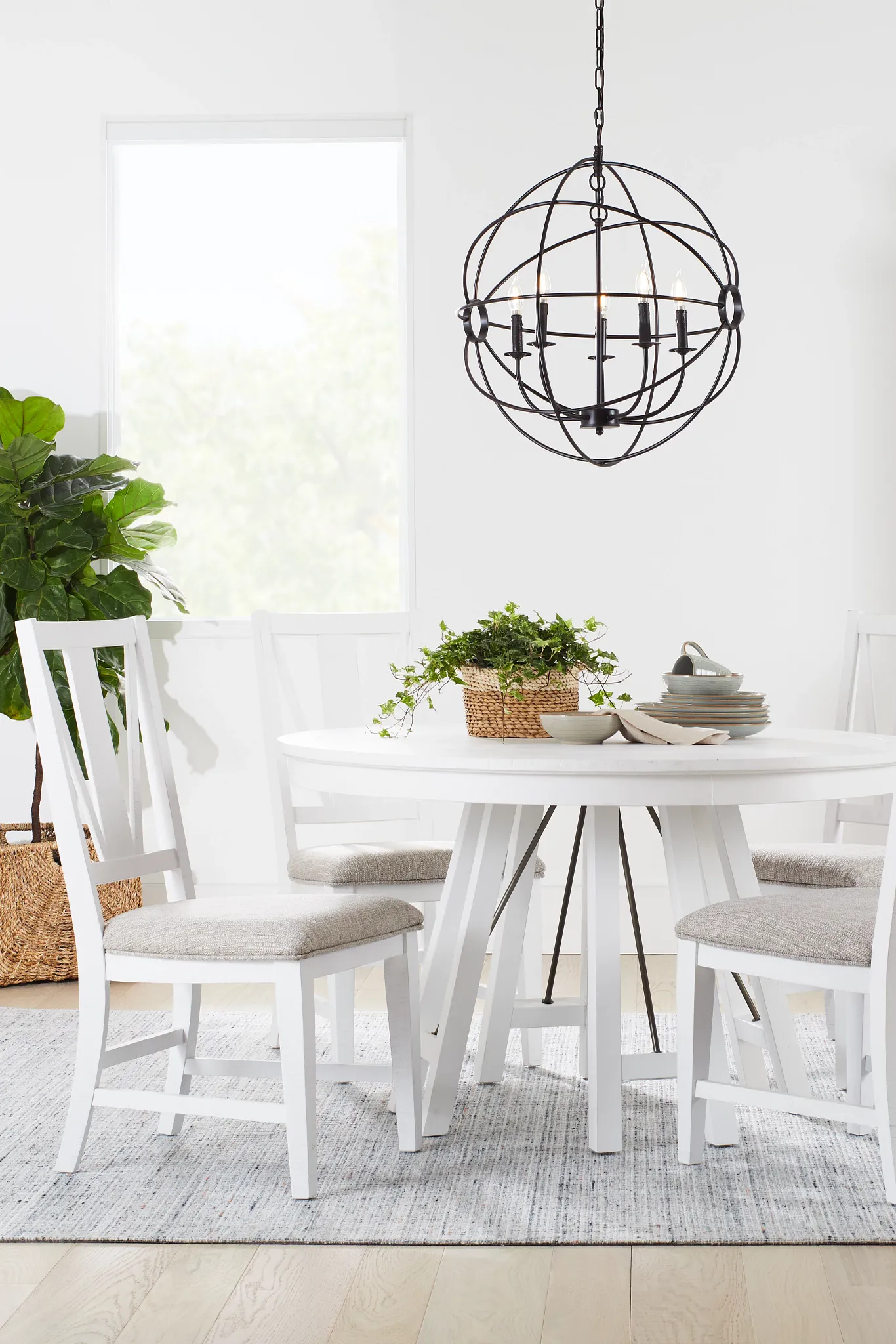 Heron Cove White Round Table & 4 Wood Chairs