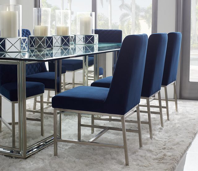 Caspia Dark Blue Velvet Upholstered Side Chair