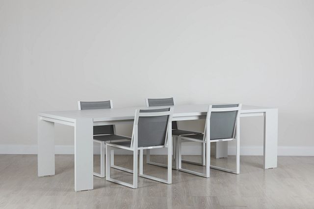 Linear White 110" Aluminum Table & 4 Sling Side Chairs