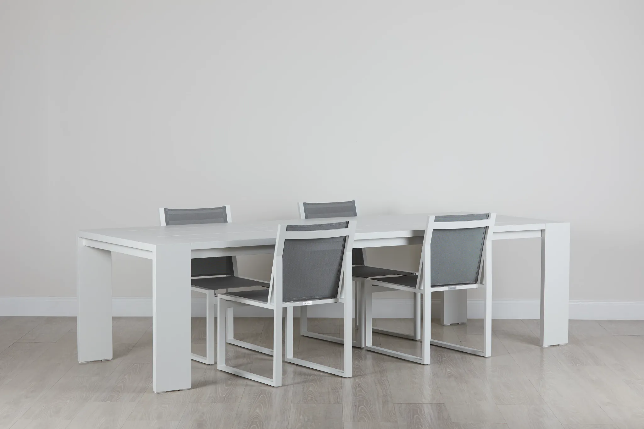 Linear White 110" Aluminum Table & 4 Sling Side Chairs