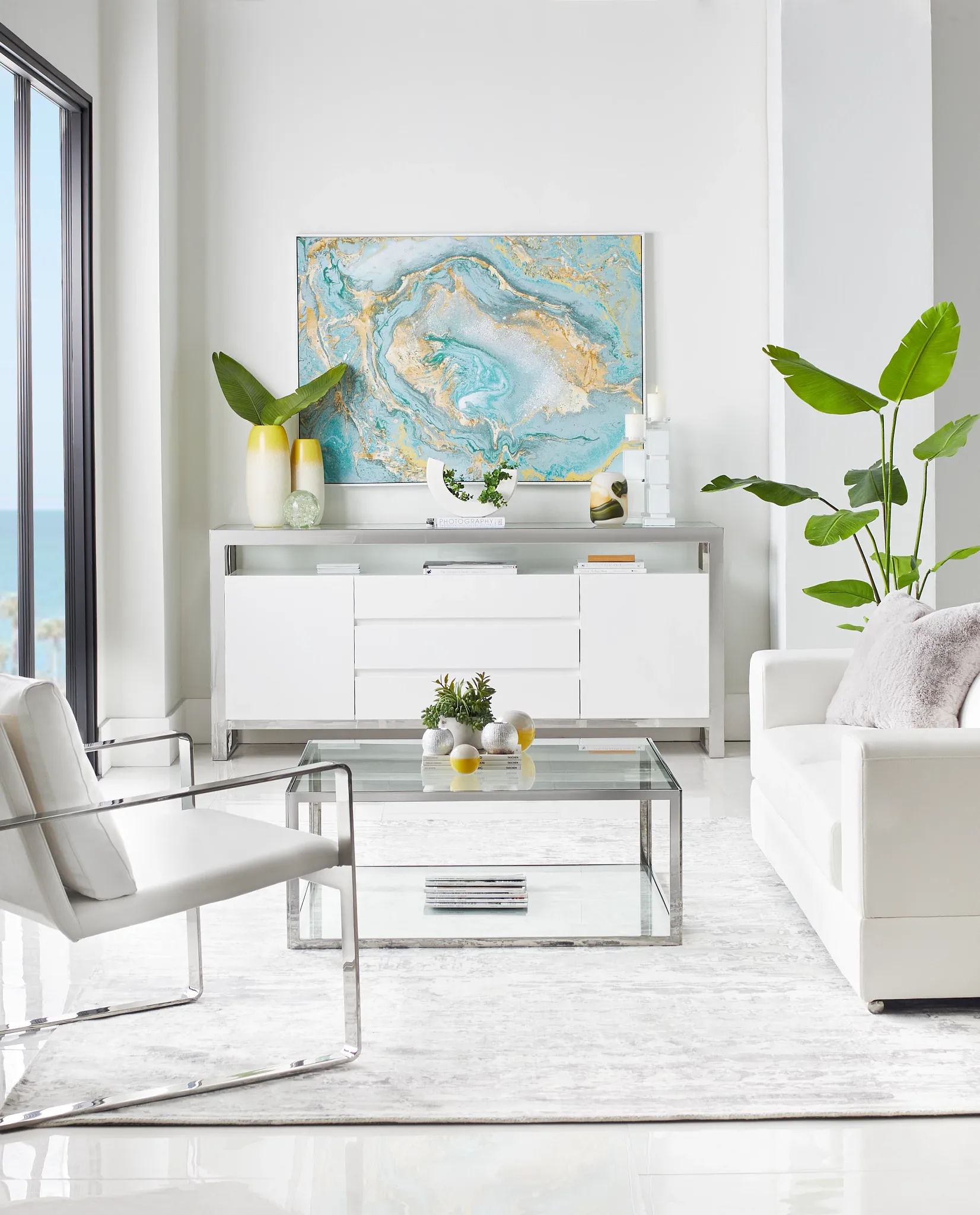 Miami White Glass Buffet