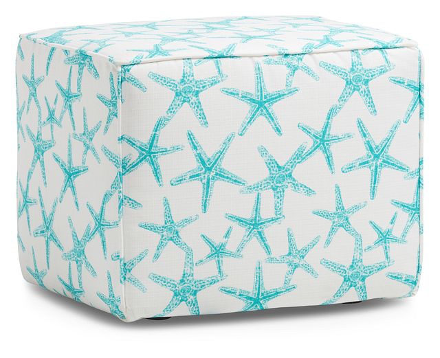 Sea Friends Teal Fabric Indoor/outdoor Accent Ottoman