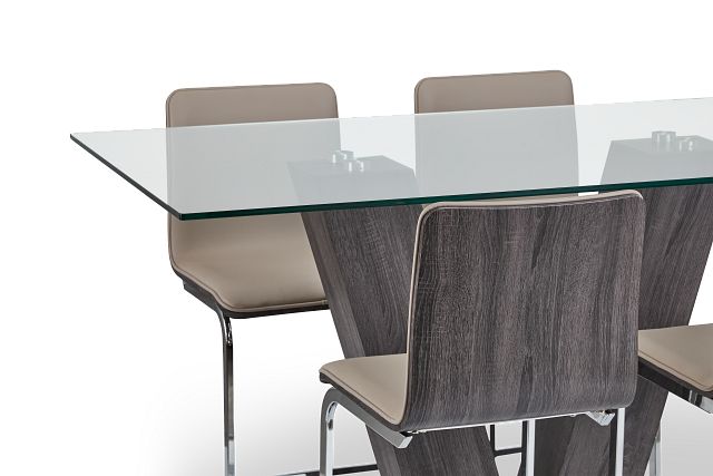 Kendall Glass High Table & 4 Upholstered Barstools