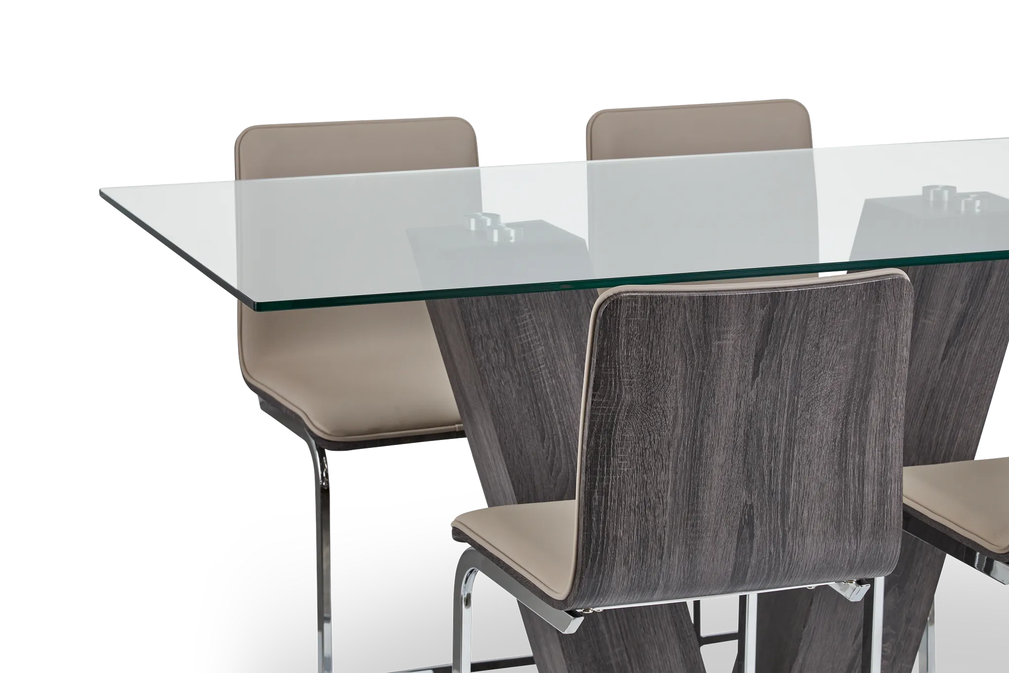 Kendall Glass High Table & 4 Upholstered Barstools