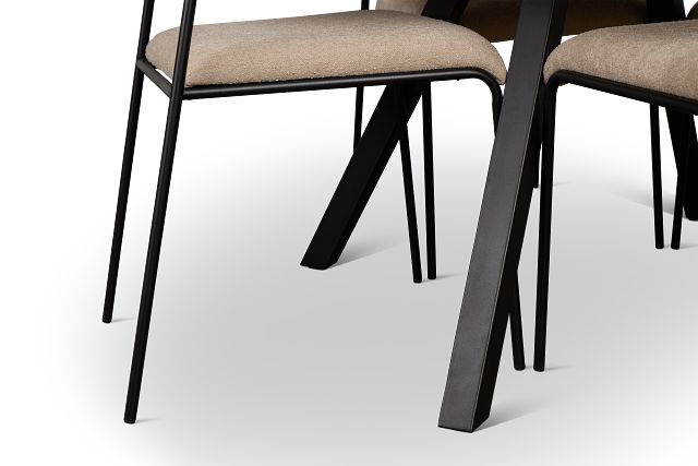 Lynden Light Tone Round Table & 4 Beige Metal Upholstered Side Chairs