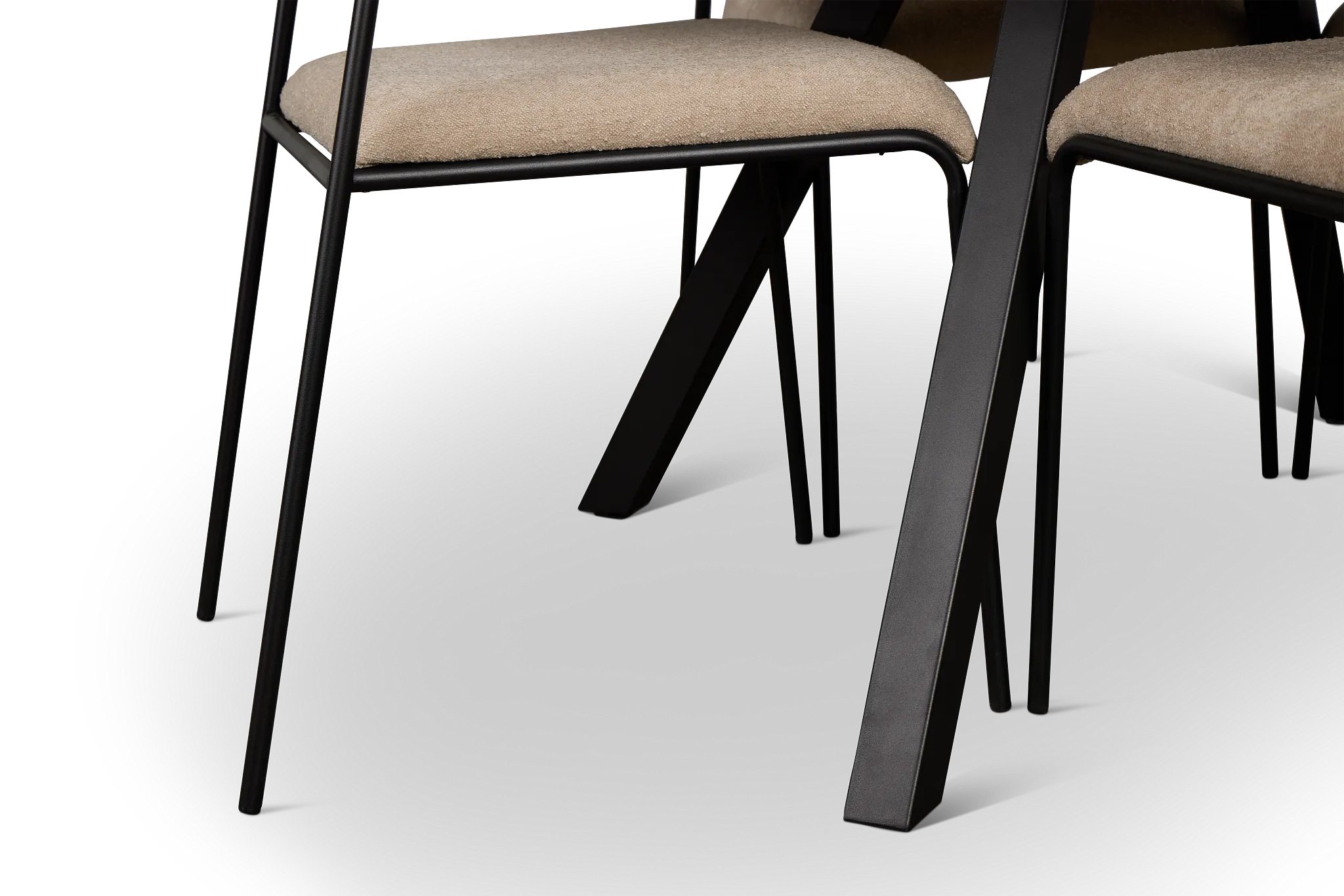 Lynden Light Tone Round Table & 4 Beige Metal Upholstered Side Chairs