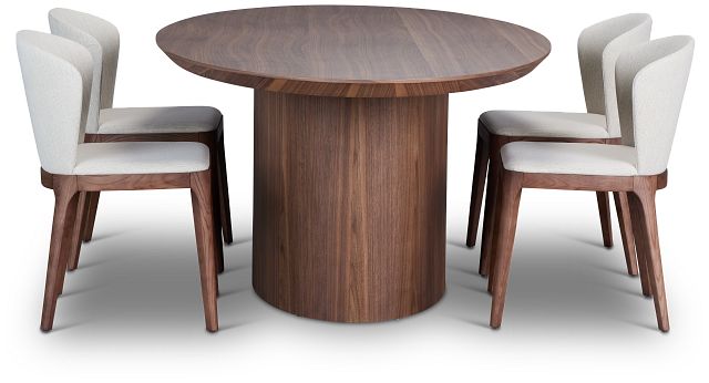 Nomad Mid Tone 94" Oval Table & 4 Light Beige Chairs W/ Mid-tone Legs