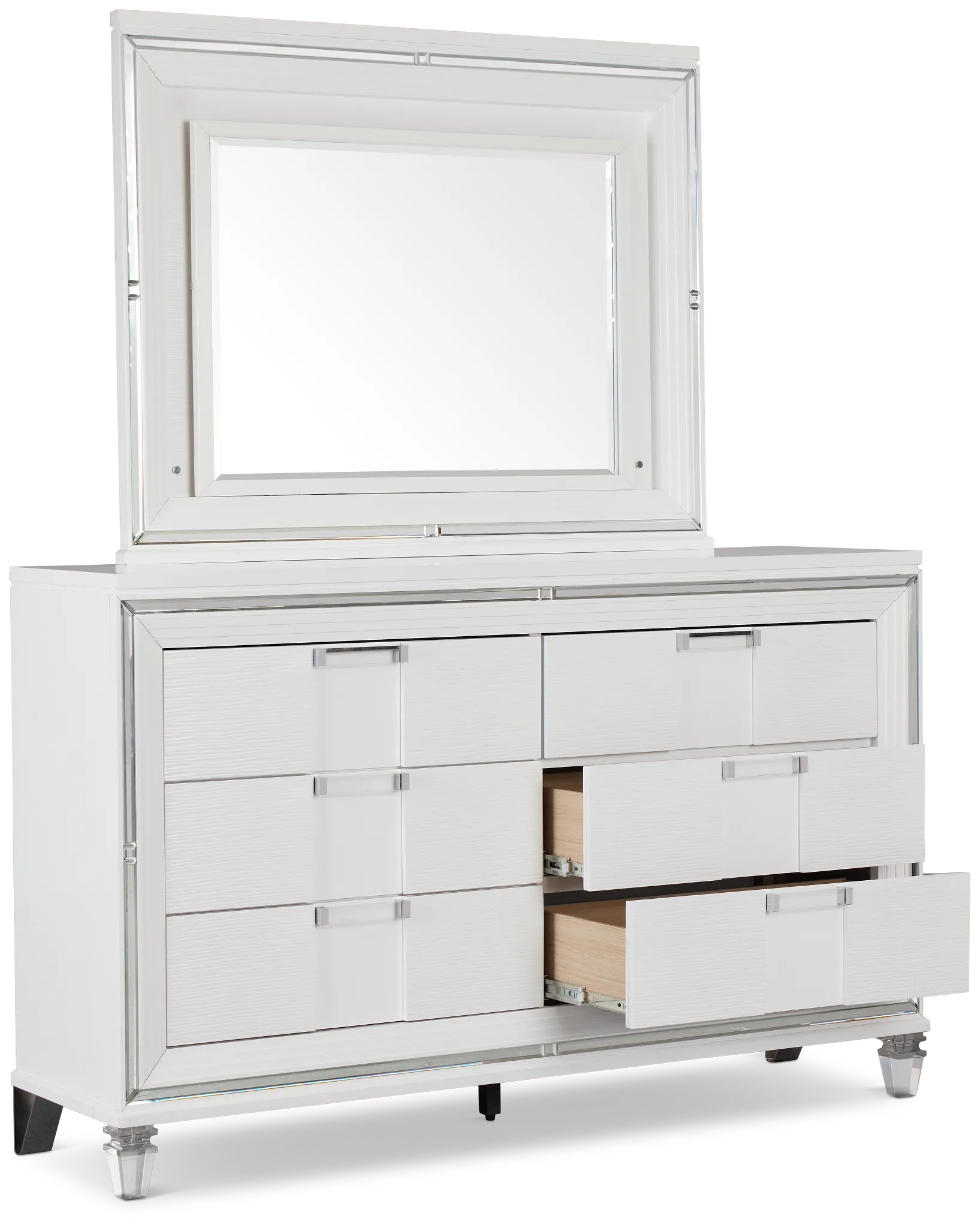 Vegas White Dresser & Mirror