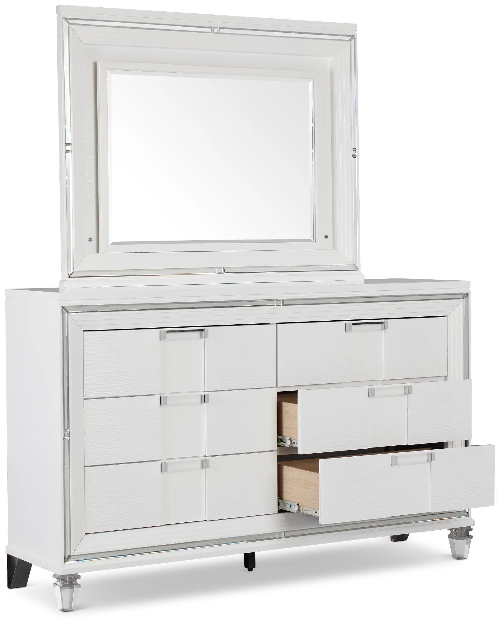 Vegas White Dresser & Mirror Vegas White Dresser & Mirror