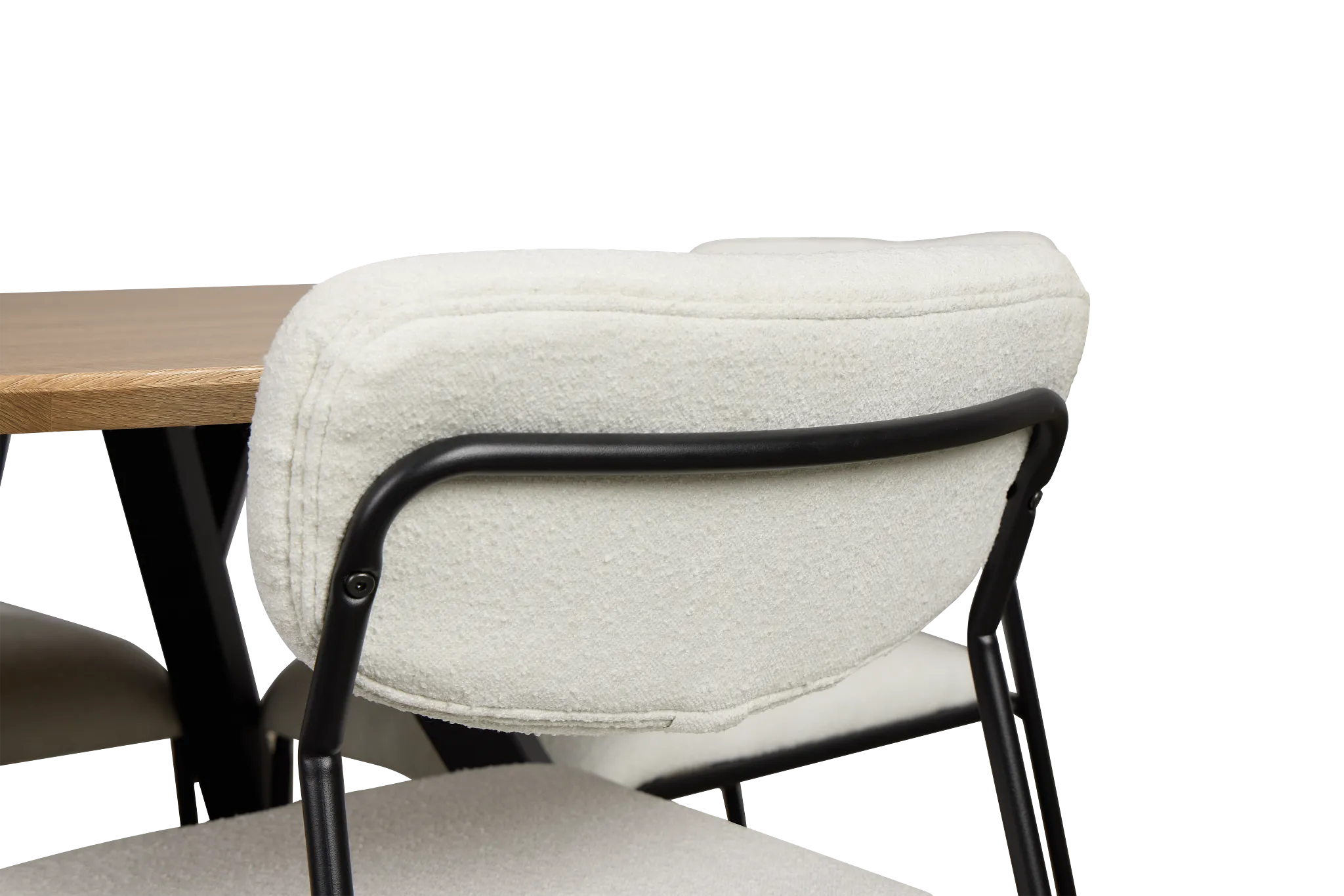 Lynden Light Tone Round Table & 4 White Metal Upholstered Side Chairs