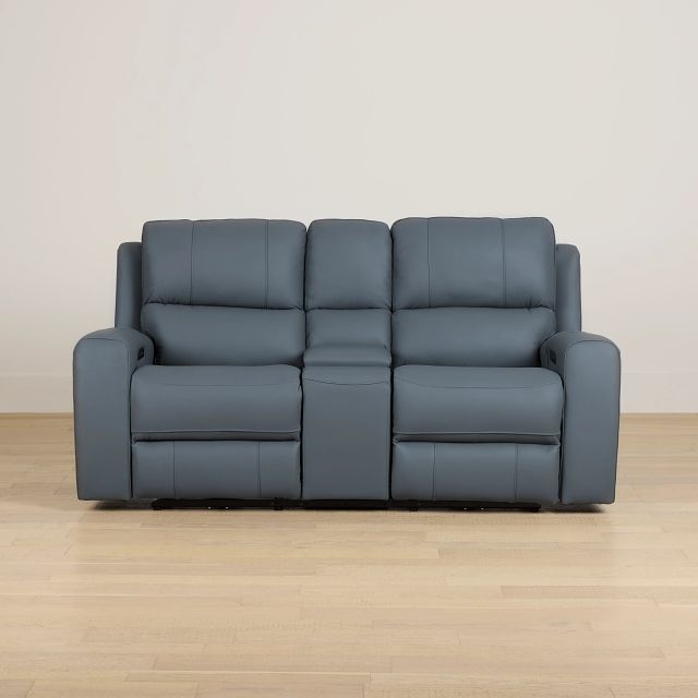 Summit Blue Lthr/vinyl Power Reclining Console Loveseat W/ Power Headrest