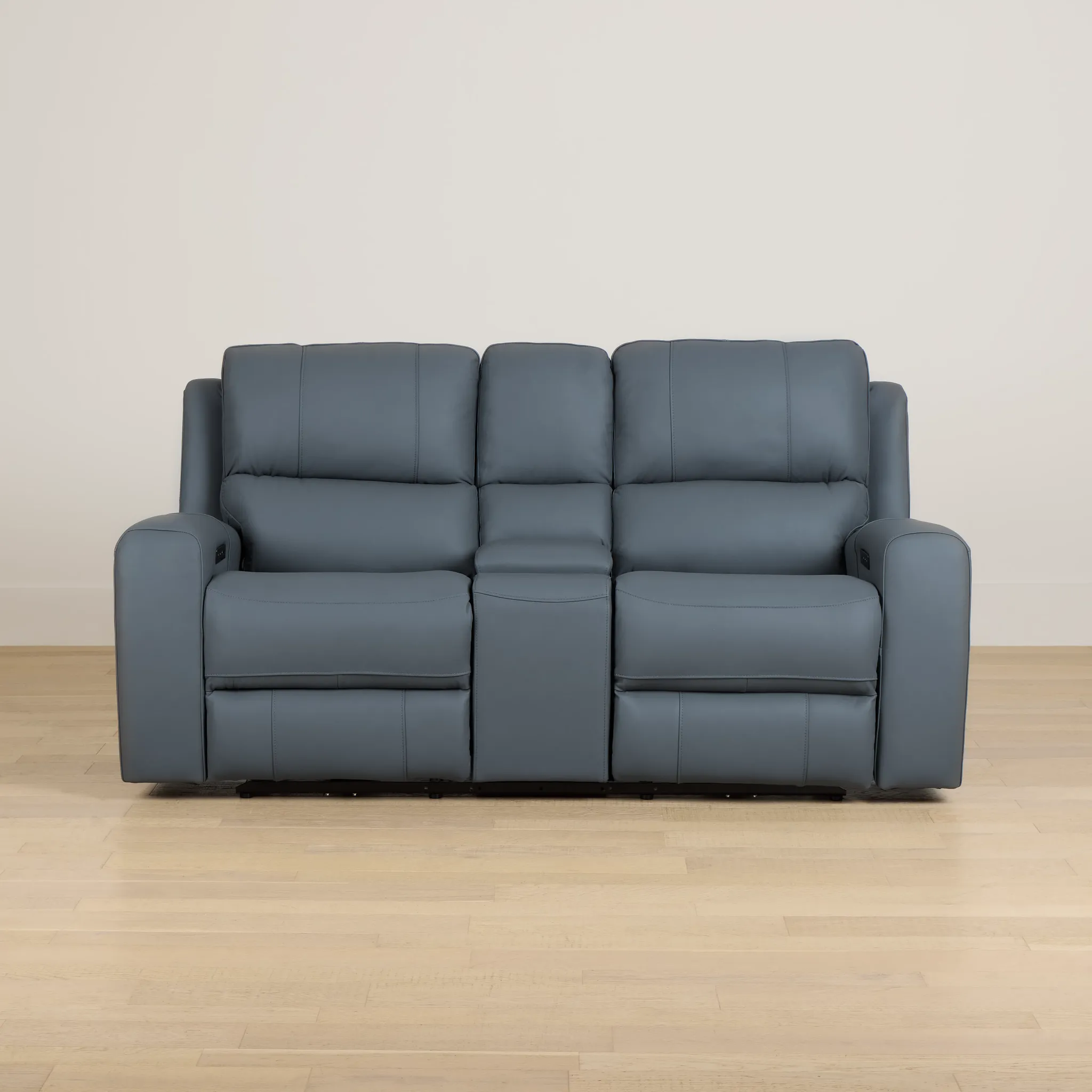 Summit Blue Lthr/vinyl Power Reclining Console Loveseat W/ Power Headrest