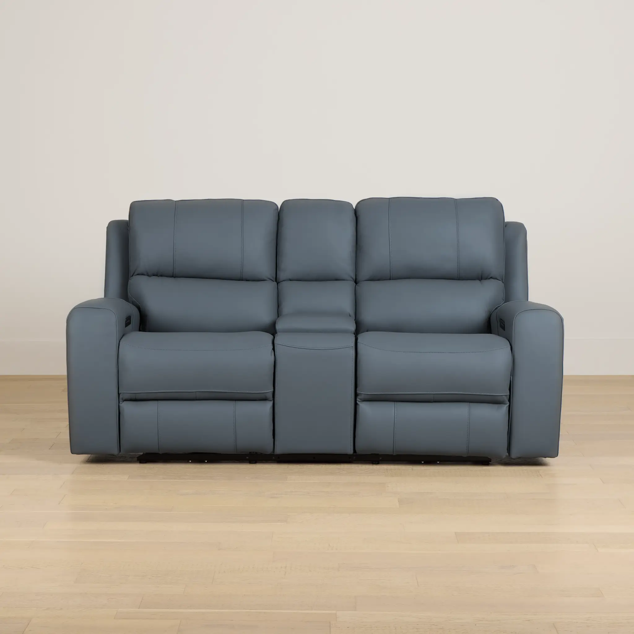 Summit Blue Lthr/vinyl Power Reclining Console Loveseat W/ Power Headrest Summit Blue Lthr/vinyl Power Reclining Console Loveseat W/ Power Headrest