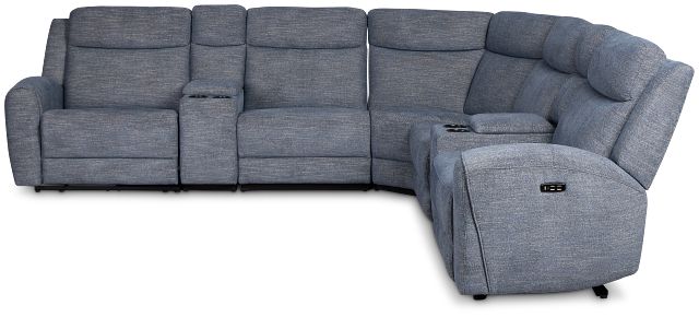 Walker Blue Fabric Large Triple Power Reclining Two-arm Sectional