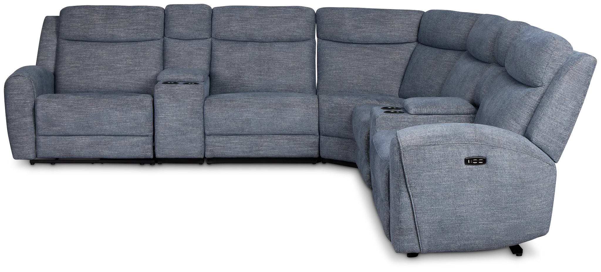 Walker Blue Fabric Large Triple Power Reclining Two-arm Sectional