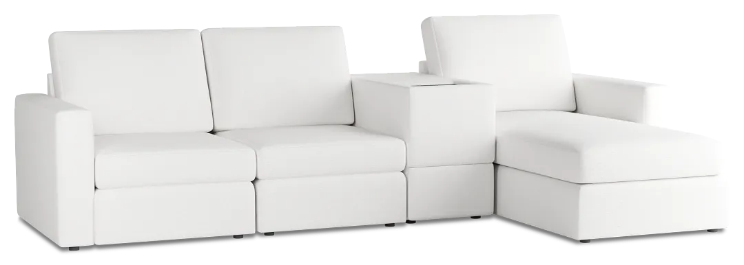 Citymod White Fabric Small Right Chaise Sectional With Media Console