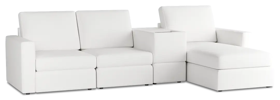 Citymod White Fabric Small Right Chaise Sectional With Media Console Citymod White Fabric Small Right Chaise Sectional With Media Console