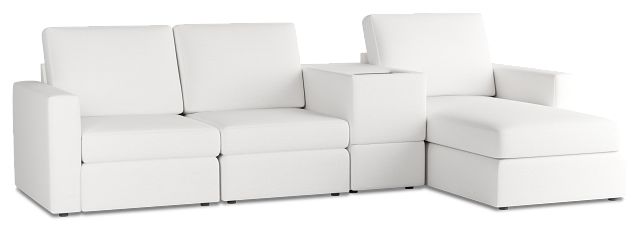 Citymod White Fabric Small Right Chaise Sectional With Media Console