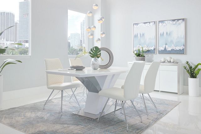 Lima White Table & 4 Upholstered Chairs