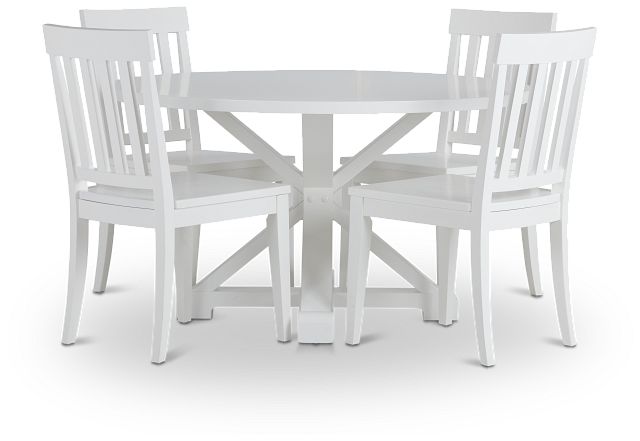 Nantucket White Round Table & 4 White Wood Chairs