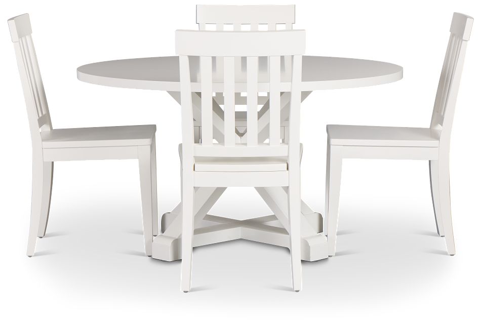 Nantucket White Round Table & 4 White Wood Chairs