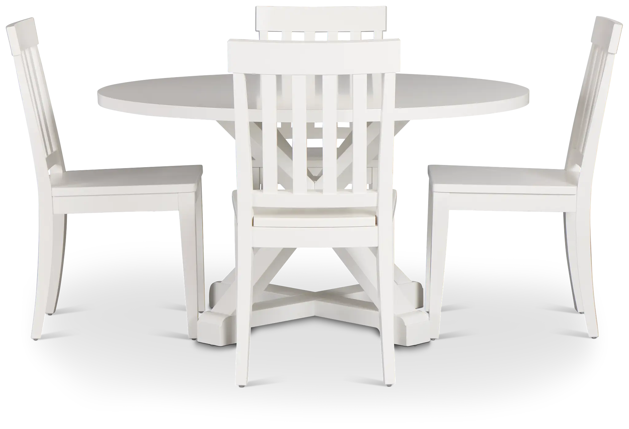 Nantucket White Round Table & 4 White Wood Chairs Nantucket White Round Table & 4 White Wood Chairs