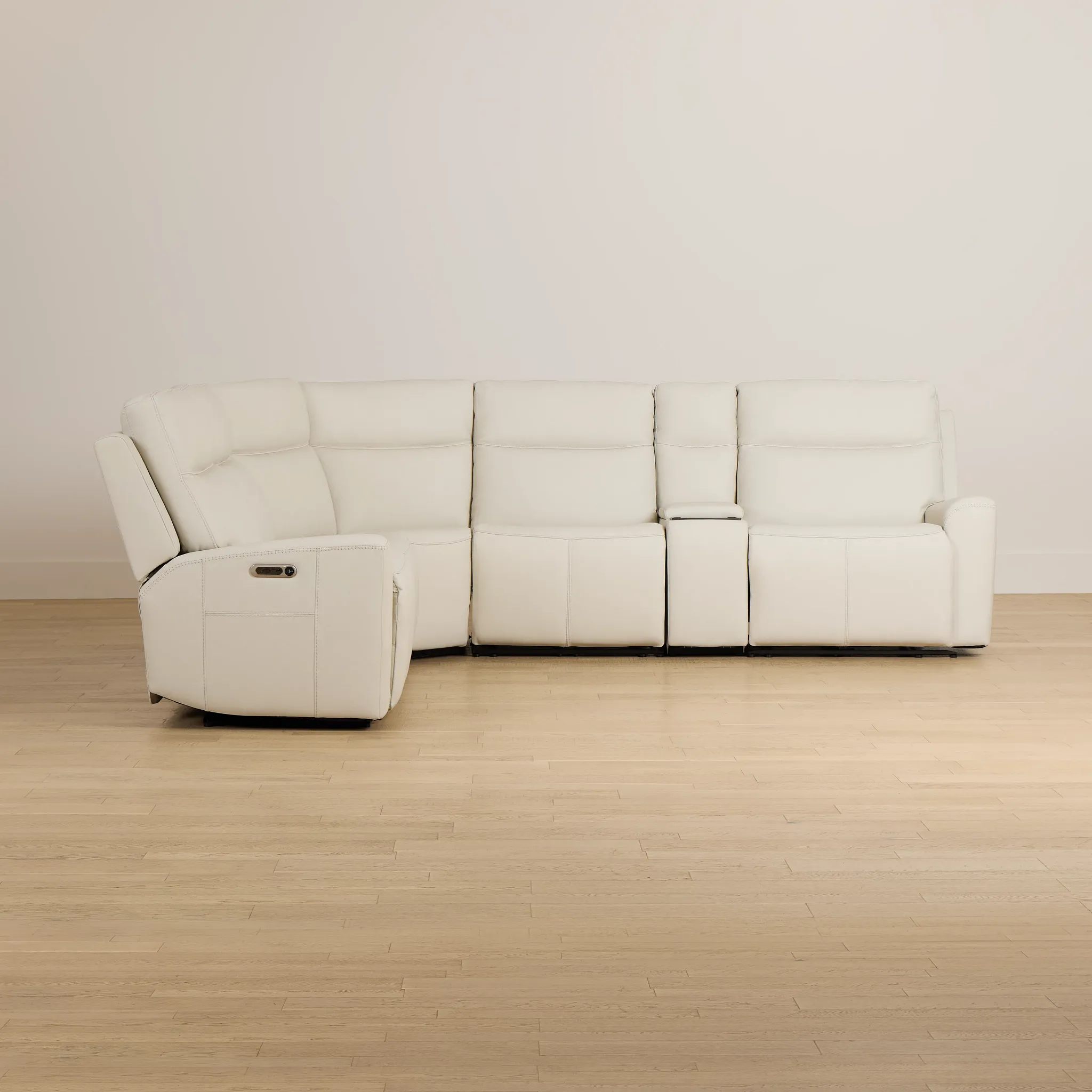 Flexsteel Sterling Ivory Lthr/vinyl Medium Triple Power 2-arm Sectional