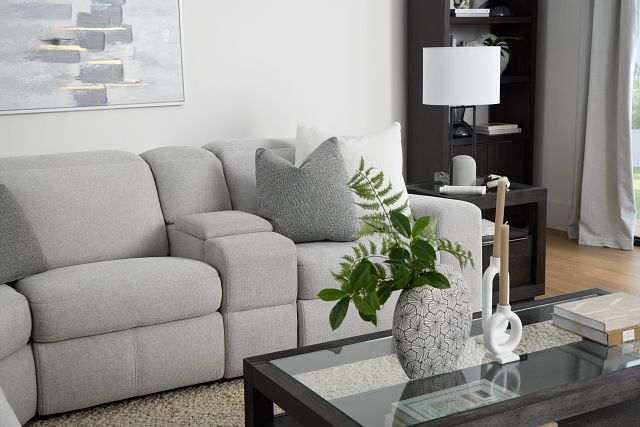 Callum Light Gray Fabric Large Dual Power Reclining Two-arm Sectional