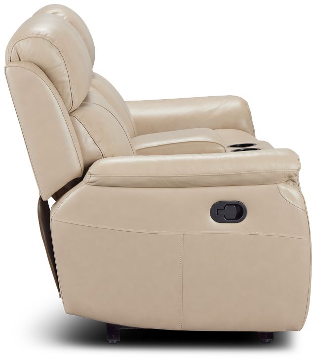 Graham Light Beige Lthr/vinyl Reclining Console Loveseat