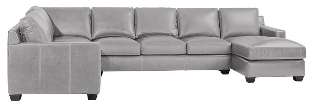 Carson Gray Leather Medium Right Chaise Memory Foam Sleeper Sectional (5)