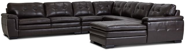 Braden Dark Brown Leather Large Right Chaise Sectional (1)