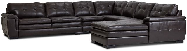 Braden Dark Brown Leather Large Right Chaise Sectional