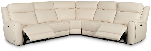 Walker Ivory Lthr/vinyl Small Two-arm Power Reclining Sectional