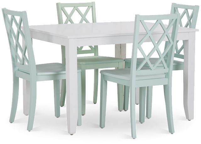 Edgartown White Rect Table & 4 Light Blue Wood Chairs (4)