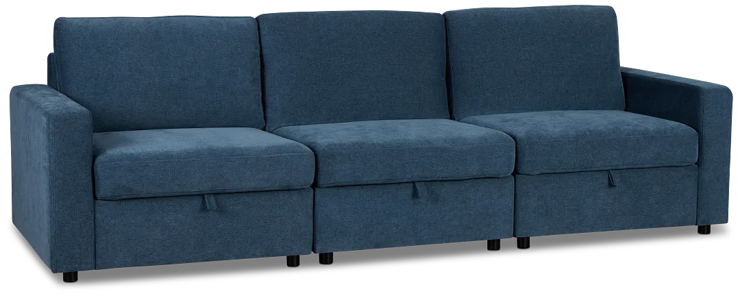 Addie Blue Fabric 3-piece Modular Storage Sofa