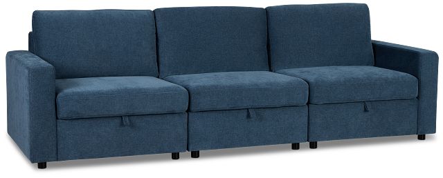 Addie Blue Fabric 3-piece Modular Storage Sofa