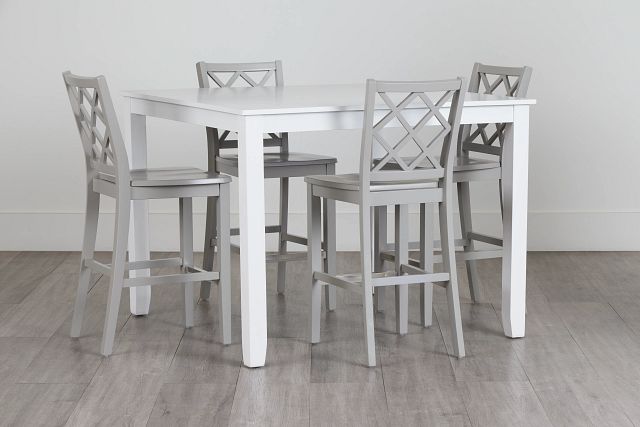 Edgartown Rectangular White High Table & 4 Light Gray Wood Barstools (0)