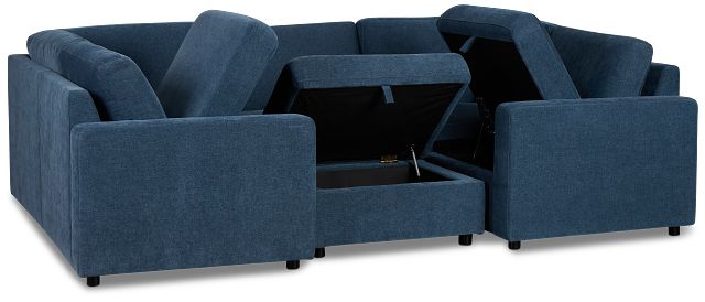 Addie Blue Fabric 6-piece Pit Storage Sectional