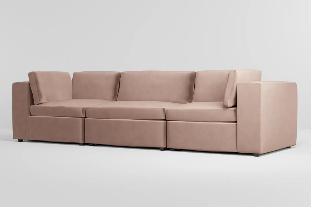 Destin Joya Light Pink Velvet 3-piece Modular Sofa