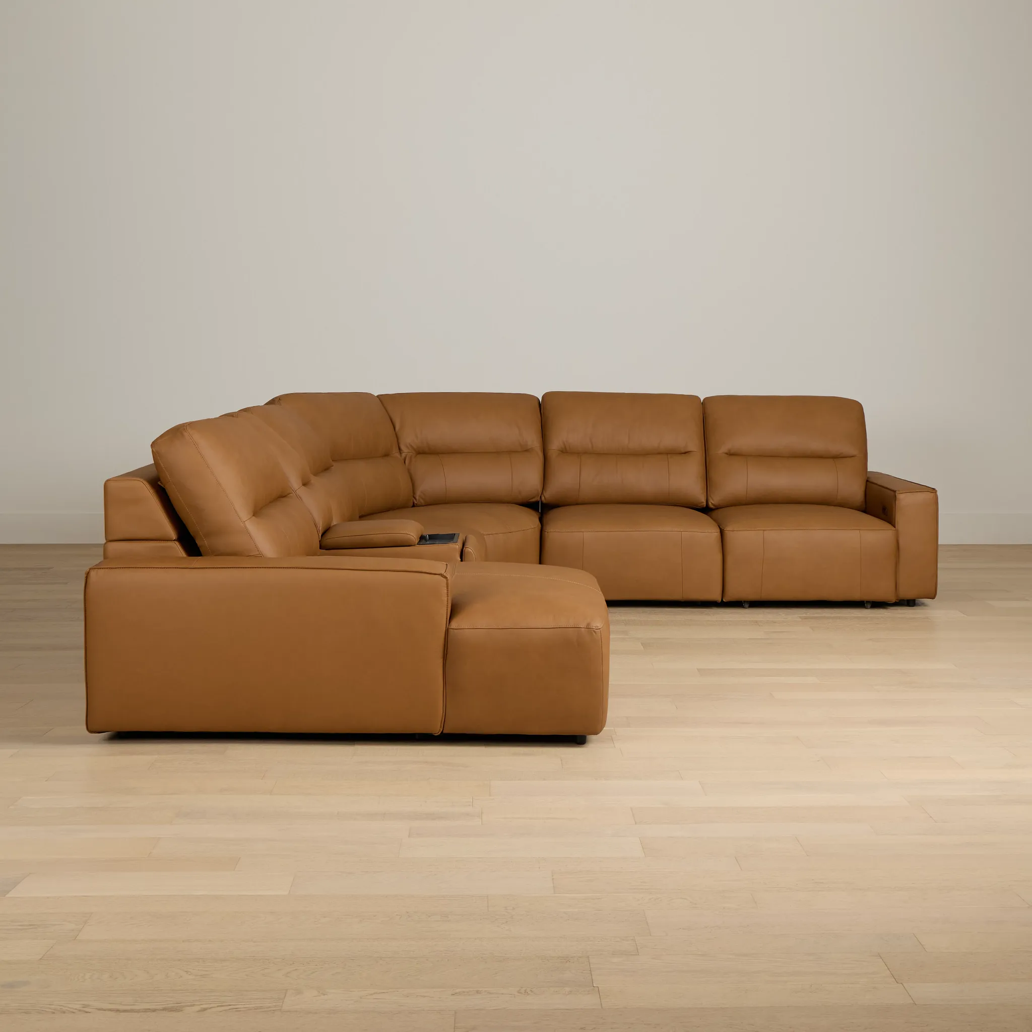 Rudy Brown Lthr/vinyl Medium Dual Power Left Extension Chaise Sectional