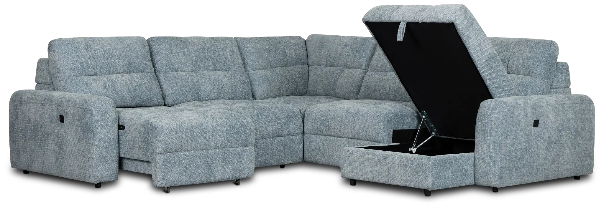 Hendrix Light Blue Fabric Small Right Chaise Power Extension Sectional Hendrix Light Blue Fabric Small Right Chaise Power Extension Sectional