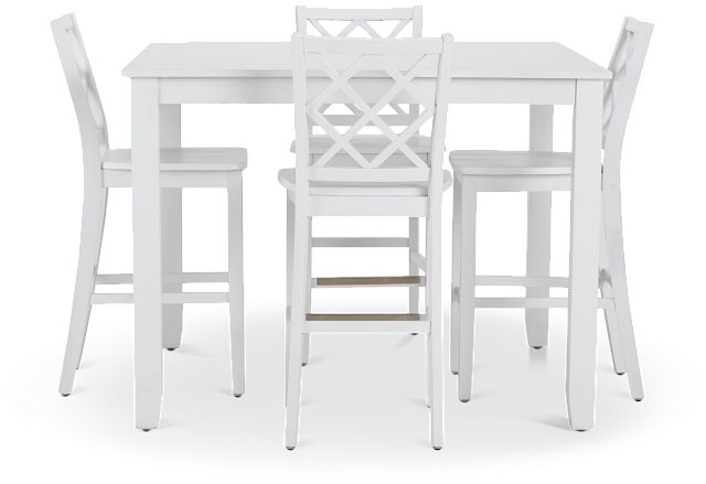 Edgartown Rectangular White High Table & 4 White Wood Barstools