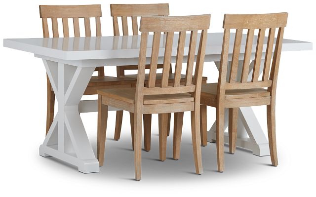Nantucket White Trestle Table & 4 Light Tone Chairs (2)