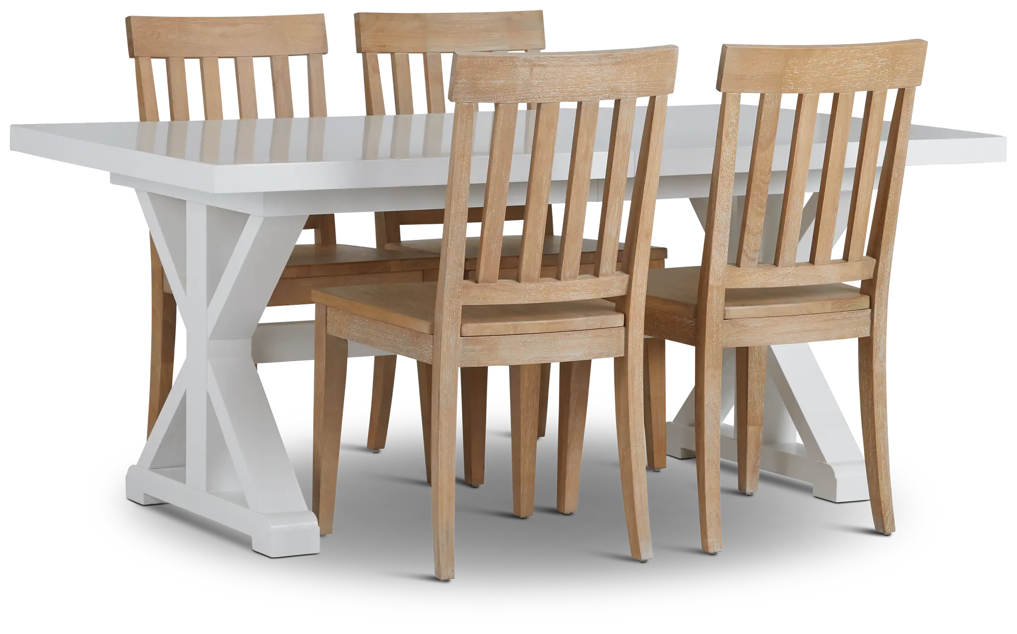 Nantucket White Trestle Table & 4 Light Tone Chairs Nantucket White Trestle Table & 4 Light Tone Chairs