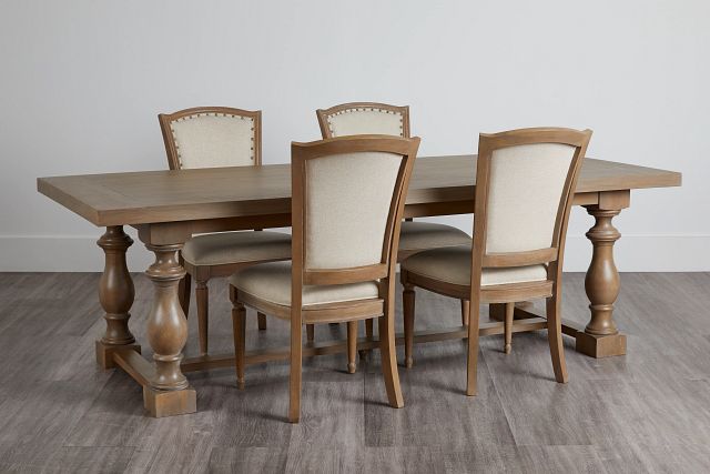 Haddie Light Tone Trestle Table & 4 Wood Chairs