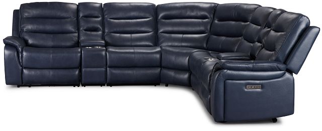 Maverick Blue Lthr/vinyl Large Triple Power Reclining Two-arm Sectional