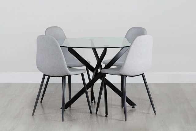 Havana Black Lt Gray Round Table & 4 Upholstered Chairs