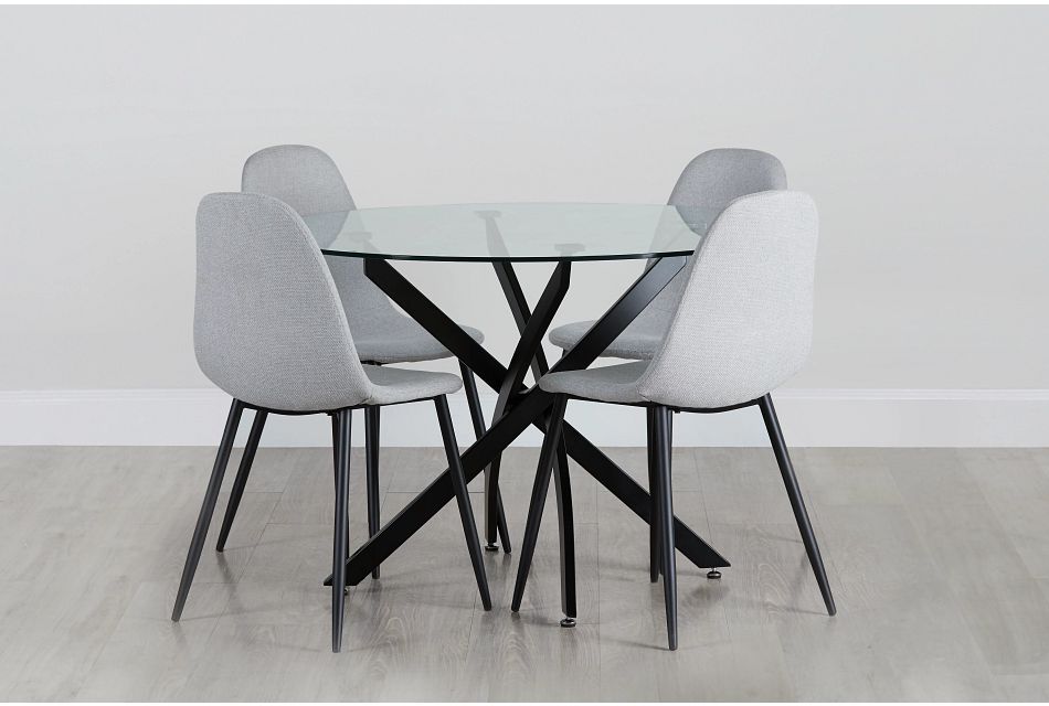 Havana Black Lt Gray Round Table & 4 Upholstered Chairs